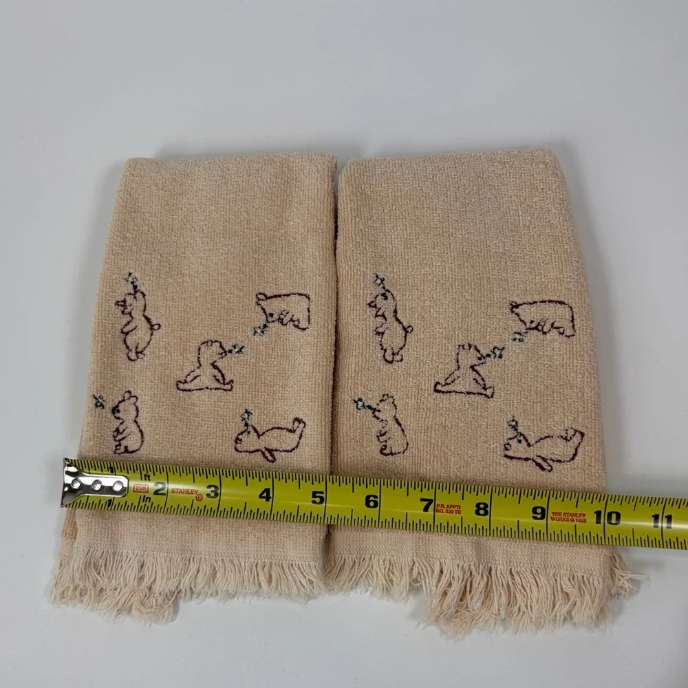 VTG American Pacific Winnie The Pooh Embroidered Set of 2 Hand‎ Towels Beige Tan